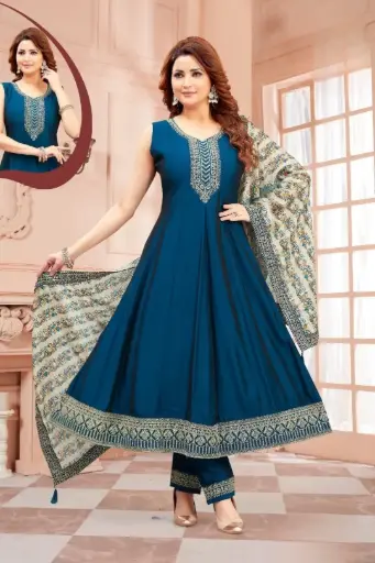 Midnight Teal Anarkali Dress