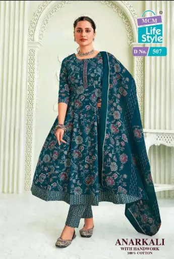 [32] Elegant Teal Blue Anarkali Dress , L Size